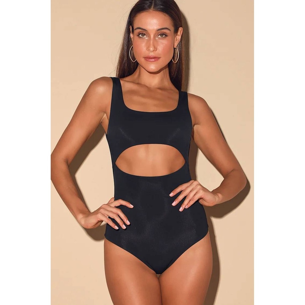 Lulus Lightning Bolt Black One-Piece‎ Swimsuit Size Medium